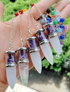 5pcs Rock Quartz Amethyst Chakra Pendulum Pendants Energy Reiki Healing Amulet - Picture 1 of 1