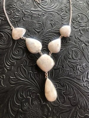 White Moonstone Dangle Pendant Necklace 19" Artisan Handcrafted - Изображение 1 из 4