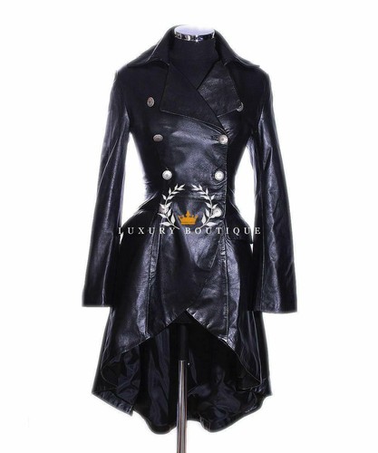 VALENTINO Valentina Black Ladies Designer Military Real Lambskin Leather Corset Tail Coat