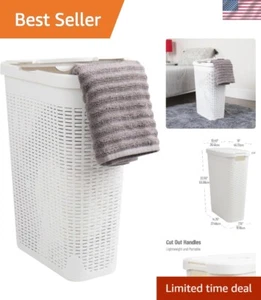 Lightweight 40L White Laundry Basket with Hinged Lid - Stylish Storage Solution - Picture 1 of 9