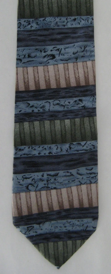 Cocktail Collection Vodka Mens Neck Tie Necktie Silk Stripe Blue Green Tan - Image 1 of 1