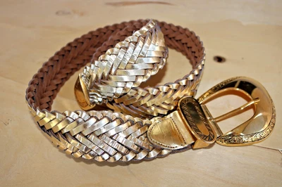 Gold Woven Leather Braided Belt Wide Captiva - Image 1 of 4