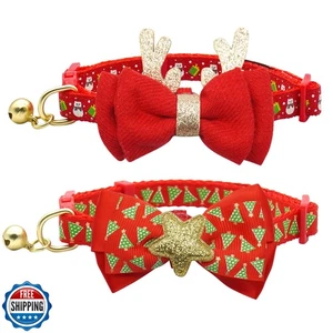 azuza 2 Pack Christmas Cat Collar with Bells Christmas Cat Bowtie with Christ - Picture 1 of 5