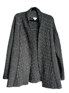 J. JILL Women’s Mixed Stitch Open Front Shawl Collar Black Cardigan Sz L - Picture 1 of 5