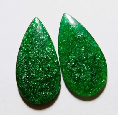 36.50 Cts Natural Green Aventurine Drilled Cabochon Match Pair 34X17MM 16 - Image 1 of 3