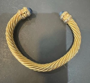 Vintage Glass Cabochons Gold Tone Twisted Cable Cuff Bracelet - Picture 1 of 3