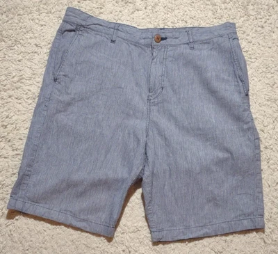 Tommy Bahama Pantalones Cortos Hombres 34 Azul Blanco Rayas Mezcla de Lino 9" Entrepierna Informal Chino Foto 1 de 4