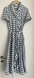 Cawley Studio Emma Cotton Blue/White Checked Ruffle Dress, Size 8-10 - Picture 1 of 8