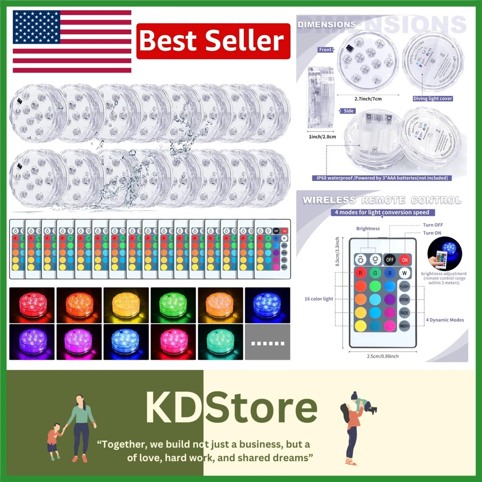 16-Color Waterproof LED Pool Lights with Remote Control - Image 1 of 4