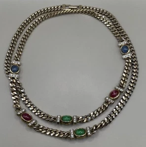 Carolee Necklace Gold Plated Red Green Blue Gripoix Glass Cabochons Crystals - Picture 1 of 4