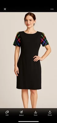 Vestido Vaina Melissa Collection Negro 6P Cinta Arco Iris Detalle Manga Cuadros Usado en Excelente Condición Foto 1 de 4