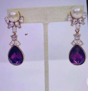 Nolan Miller Glam Collection Pearl Gold Tone Crystal Teardrop Earring-detachable - Picture 1 of 8