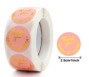 50/100pcs Thank You Round Circle Pink Stickers Business Adhesive Gift Seals - Picture 1 of 1