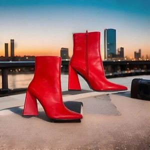 Azalea Wang 11B Red Boots Chelsea Boots Go-Go Boots Block Heels Mod 60's Sexy - Picture 1 of 8