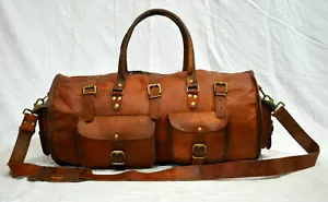 Bag Leather Duffle Travel Luggage Men Gym Vintage S Weekend Genuine Shoulder - Picture 1 of 5