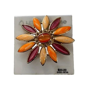 LIZ CLAIBORNE Gold Tone Orange Flower Vintage Brooch Jewelry Pin Starburst Gem b - Picture 1 of 9