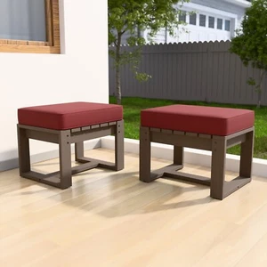 EAGLE PEAK Natural Cedar 2PCS Outdoor Patio Ottomans with Removable Cushions - Picture 1 of 27