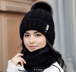 Beanie Hat for Women Winter Warm Knit Hat Set Neck Slouchy Thick Skull Cap Lined - Picture 1 of 4