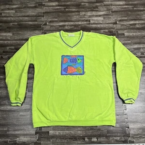 Vintage 90s San Diego Souvenir V-neck Graphic Sweatshirt Large Green Fish USA - Picture 1 of 7