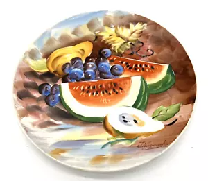 Decorative Plate By J. NAGASAKI Japan Watermelon Grape Pear Ceramic Hand Painted - Picture 1 of 4