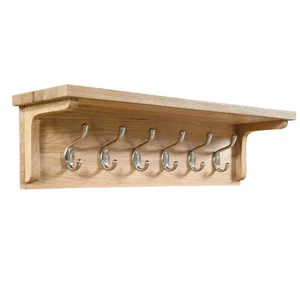 Coat Rack with 6 Hook Hangers, Wooden Light Oak Wall Mounted Storage Shelf Unit - Picture 1 of 8