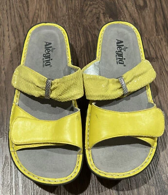 Alegria Women's Yellow Leather 40EU Karmen Kar-108 Strap Slides Sandals — 第 1/4 张图片