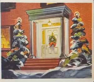 Vintage Weihnachtskarte T Scott Offutt Jr Kolonialtür Schnee Winter Szene Künstler - Bild 1 von 3