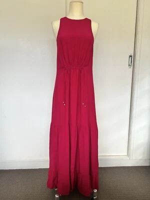 Witchery Dress 6 Pink Tie Waist Sleeveless Fit & Flare Maxi Midi NEW - image 1 of 4
