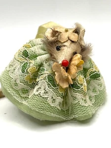 Original Fur Animals Toy Collectible Mouse Green Lace Dress West Germany 2 in - Picture 1 of 9