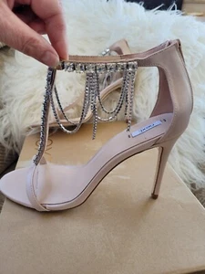 Next Sandals Size 7 pink blush open toe zip back diamonte front stiletto heels - Picture 1 of 11