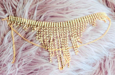 Gold & Silver Rhinestone Tassle Body Chain Panty CUSTOM Lingerie Jewelry Costume - Image 1 of 4