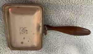 F. B. ROGERS SILVER CO. SILVERPLATED SMALL BED PAN WARMER W/WOODEN HANDLE-USED - Picture 1 of 9
