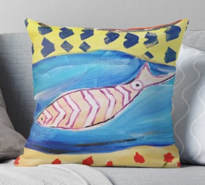 Decorative Fish pillow cover. 12x12" Farmhouse cushion cover. Decorpillow case - Image 1 of 4