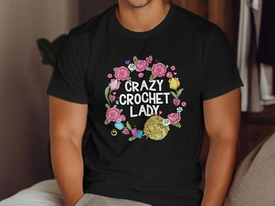 Сумасшедший крючком леди футболка, смешной вязания пряжи любитель рубашка подарок, вязание любитель - Изображение 1 из 4