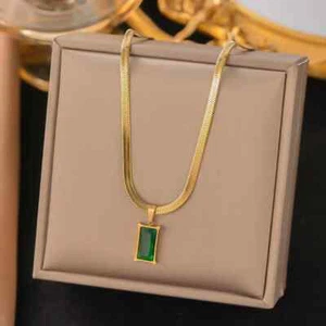 Gold Plated Anti Tarnish Green Emerald Geometric Pendant O741 - Picture 1 of 7
