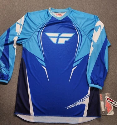 Fly Racing Jersey Blue/Green/White Long Sleeve Motocross Jersey Men's Size XL - Image 1 of 4