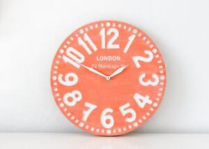 Faux Vintage Clock in Retro London Coral // Handmade Birch Wood Clock in a Fe...