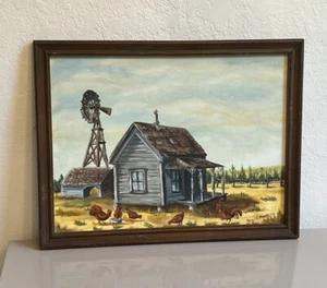 Vintage Original MCM gerahmt signiert Bauernhof Szene Kunst Gemälde - Bild 1 von 12