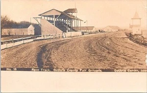 Guthrie Center Iowa RPPC Horse Race Track at County Fair Grounds early 1900s - Picture 1 of 2