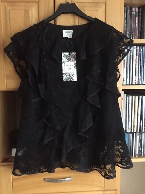 Erdem HM Lace Ruffle Flounces Black Cotton Top Blouse Size EU M - Image 1 of 4