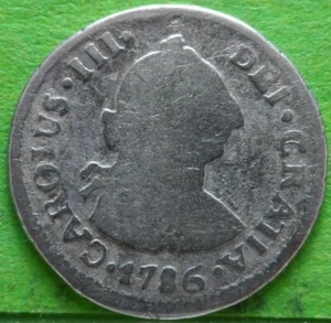 Rare, CARLOS III, 1/2 Real, 1786, SANTIAGO DE CHILE -DA, COLONIAL SPANISH. - Picture 1 of 2