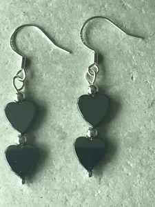 Orecchini a forma di cuore ematite in argento sterling 925 - sacchetto regalo - omaggio P&P - Foto 1 di 4