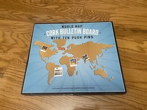 World Map Cork Bulletin Board Notes Reminders Photos With Push Pins NEW! - Picture 1 of 3