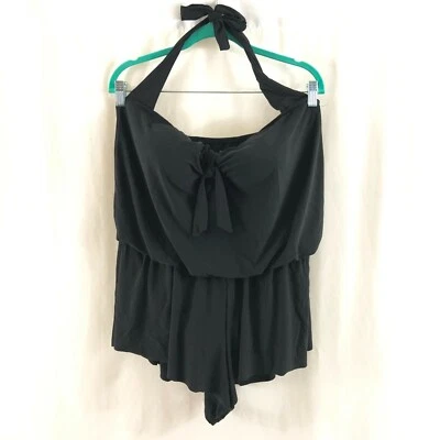 Traje de baño verde aguamarina de una pieza mameluco halter copas fluidas negro talla 26W Foto 1 de 4