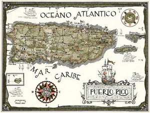 Mid-Century Pictorial Map of Puerto Rico Caribbean Wall Art Poster Print Decor - Picture 1 of 2