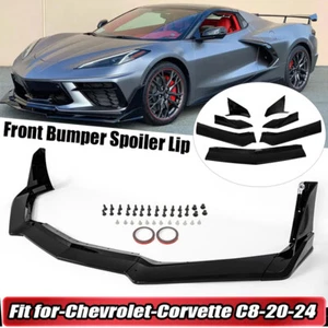 Front Bumper Lip Spoiler Body Kit Gloss Black for 2020 21-2024 Corvette C8 7PCS - Picture 1 of 12