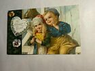 My Heart's Gift Valentine's Day postcard dutch boy & girl embossed Germany made