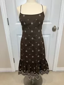 Ann Taylor Womens Size 8 Brown Tiered Embroidered Floral Sheath Midi Dress - Picture 1 of 12