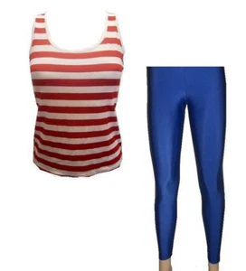 Rojo y Blanco Rayas Chaleco, Top, Azul Real Azul Oscuro Leggings Disfraz - Imagen 1 de 3
