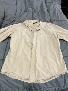 Polo Ralph Lauren UOMO TAGLIA L vestibilità classica abito bottoni beige camicia blu navy pony - Foto 1 di 2